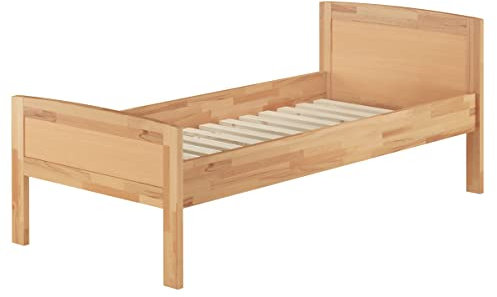 Erst-Holz®Einzelbett Buche hohes Seniorenbett 90x220 Überlänge V-60.72-09-220Rollrost inkl.