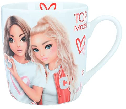 Depesche TOPModel One Love - Tasse in Weiß, mit Model-Motiv, Herz-Muster und dem Wording Love, Trinkbecher mit Henkel aus Porzellan, Füllmenge ca. 300 ml