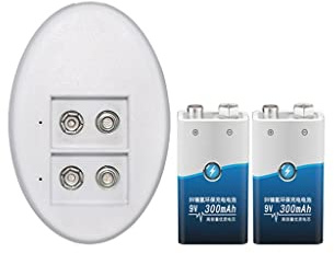 Juego de baterías Recargables de 9v 2 baterías de multímetro Cargador de batería Recargable de Nueve voltios Recargable de 9v (Size : 300mAh)
