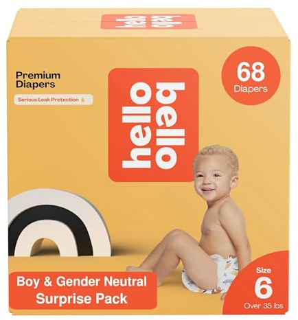 Hello Bello Premium Baby Diapers Size 6 I 68 Count of Disposable, Extra-Absorbent, Hypoallergenic, and Eco-Friendly Baby Diapers with Snug and Comfort Fit I Surprise Boy Patterns