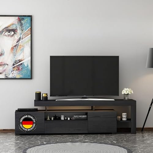 moebel17 TV Schrank ? TV Lowboard ? Fernsehtisch - TV Möbel - wohnwand Schwarz mit 3 Türen und mit LED -viel Stauraum, für Wohnzimmer, Designerstück,192 x 53 x 37 cm, 9055