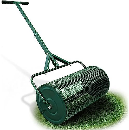 Dungstreuer, 27,5 Robuste Rasenwalze, Leichter Dungstreuer Mit Verbessertem T-Griff FüR Die Rasen- Und Gartenpflege,Green-Separate32x60cm