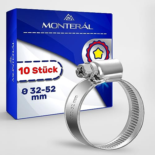10 Pièces Collier de Serrage Métallique Ø 32-52 mm pour Tuyau de Piscine | Bague de Serrage pour Tuyau Jardin Machine a Laver Conduite à Eau - MONTERAL