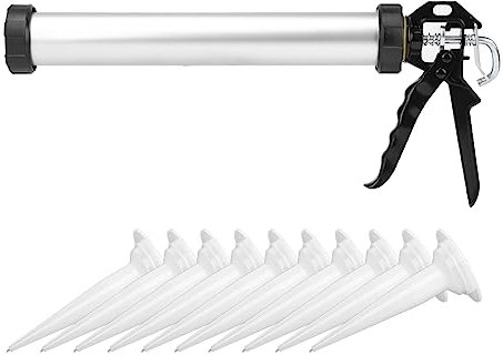 Pistola per cartuccia in silicone con tubo in alluminio, 600 ml, strumento per cartuccia con 10 ugelli, di alta qualità, durevole, facile usare per sigillare e incollare il vetro