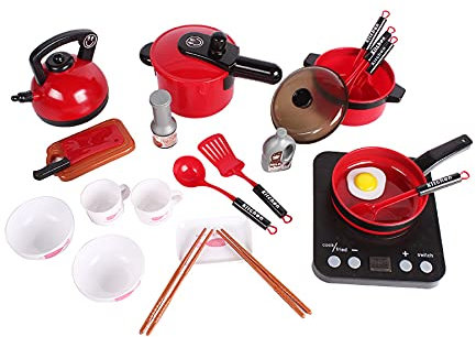 TikTakToo 24 TLG Kinder Kochgeschirr Puppengeschirr Topfset Puppenküche Puppentöpfe Silber schwarz … (24 TLG)