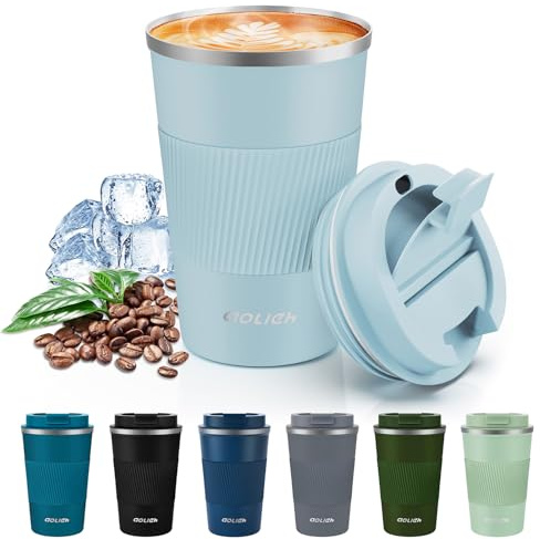 Aolieh Tasse isotherme, tasse à café avec couvercle anti-fuite, gobelet isotherme, tasse de voyage en acier inoxydable, tasse à café à emporter pour eau chaude et froide, café, thé