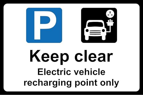 Electric vehicle recharging point only safety sign - 3mm Aluminium sign 300mm x 200mm Case (Pack of 2)