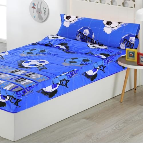 DHESTIA HOME Saco Nórdico con Cremallera Edredón Ajustable Cama Infantil Fútbol Quick Color Azul Talla Cama 90