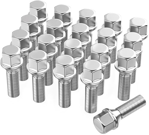 GAsupply 20pcs Tapered Seat Alloy Wheel Bolts | M14x1.5, 28mm Thread, 17mm Hex | Replacement Bolt Kit for Most Audi Volkswagen (Chrome)