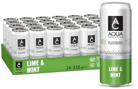 AQUA Carpatica Flavoured Sparkling Water Lime & Mint, Can, 24 x 330ml | Natural Mineral water, Rich in Minerals, refreshing taste with natural Fruit flavours & Agave syrup, Gluten Free, Vegan