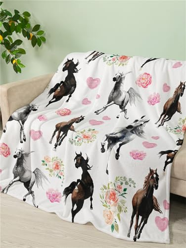 Manta Caballos Cubre Sofa Mantas para Cama De Franela,Cobijas De Invierno Extra Suave,Manta Polar,Mantas para Sofa,Plaid Sofa（80X150Cm）