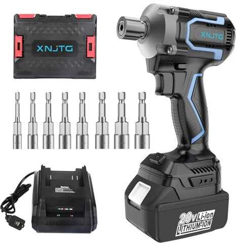 XNJTG Akku Schlagschrauber 20V 220Nm(162ft-lb) 1/4 Bohrfutter 2200U/min Schlagschrauber Set mit 5,0Ah Akku und Ladegerät, LED-Arbeitslicht, 8 Stecknüsse-6/7/8/9/10/11/12/13mm