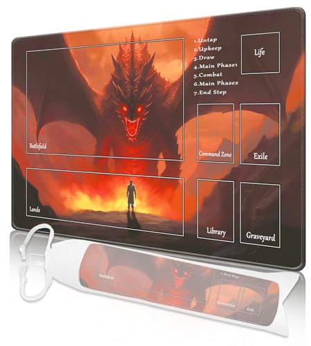 Nkddert MTG lekmatta, lekmattor för MTG TCG 24 tum x 14 tum sydda kanter lekmatta med gratis förvaringsväska för kortspel vattentät stridsbrädspel hård drake MTG lekmatta med zoner
