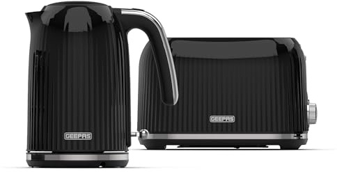 GEEPAS Fluted 1.7L 3000W Cordless Kettle & 2 Slice Toaster Kitchen Set | 1750W Toastie Machine, 7 Browning Control, Crumb Tray, Cancel, Defrost, Reheat, 3000W Jug Kettle, Boil Dry, Auto Shut Off