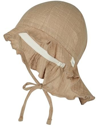 Sterntaler Sonnenhut Uni - Sommerhut aus luftigem Baumwoll Musselin - elastisches Gummiband - zum Binden - Unisex Mütze mit Nackenschutz - Baby und Kinder Kopfbedeckung - Taupe, Größe 55