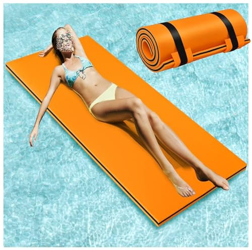 Wasserhängematte, Aufrollbare Schwimmmatte,Wasserliege Aus 3-Schichtigem XPE Schaum, Schwimmende Wassermatte Für Erholung & Entspannung,Orange,150X90X3.3cm