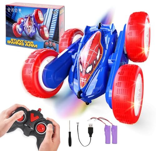 OKKIDY Spider Car Toy Ferngesteuertes Auto mit LED Licht, 2.4Ghz Doppelseitig 360° Drehbare RC Stunt Crawler ab 8+ Jahre, RC Auto Spielzeug für, Junge & Mädchen Man - Geburtstags Weihnachten Geschenke
