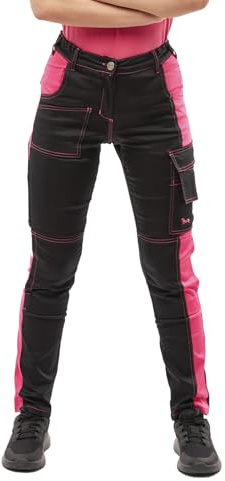 strongAnt Damen Arbeitshose komplett Stretch für Frauen Bundhose mit Kniepolstertaschen - Schwarz-Pink. Größe: 40