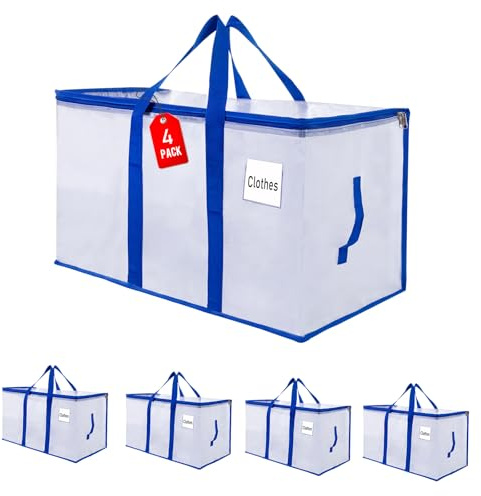ZFWDSY flyttkassar 105 L, 4-pack förvaringsväskor med dragkedja, hållfast extra stor flyttkassar, packväskor för flyttbehov, hopfällbar resväska eller julgranpåse