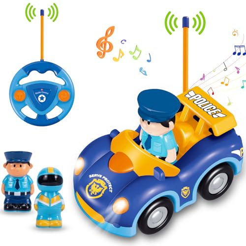 Pup Go Tecknad RC polismaskin för barn 18 månader + med musik och ljus, 2 utbytbara dockor, första fjärrstyrda bilen för första barndomen, perfekt present till födelsedag eller jul