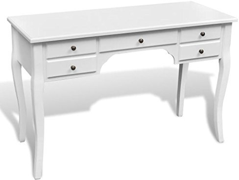 ShGaxin Französischer Holz-Schreibtisch mit geschwungenen Beinen 5 Schubladen, Gaming Tisch, Computertisch, Computer Desk, Office Table, Buro Tische, Bürotisch, Nähtisch,