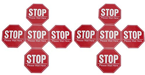 10 Stück „Stop Please Wait Here“-Schild, soziale Distanzierungsschild, soziale Distanz, Bodenaufkleber, Stoppschild, öffentliches Sicherheitsschild für den öffentlichen Bereich