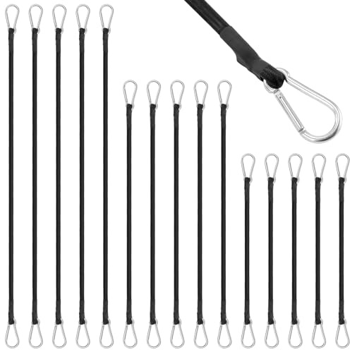 FUNSUEI 15 Stück Spanngummi mit Karabiner, 60 cm, 90 cm, 120 cm Expander Gummi Gepäckspanner Gummispanner mit Karabinerhaken für Camping, Fahrrad, Auto