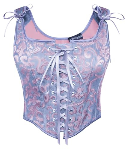 SCARLET DARKNESS Renaissance Damen Mittelalter Mieder Vintage mit Schnürung Öse Fishbone Weste Lila Jacquard 38
