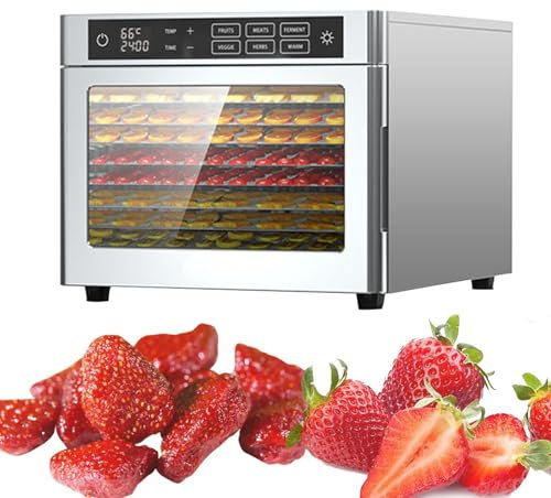 Essiccatore Per Alimenti, Essiccatore Per Alimenti Per Yogurt, Funghi, Carne Secca, Frutta E Verdura In Acciaio Inossidabile Essiccatore Per Verdure, Regolazione Temperatura 185 °F,110V-6Trays