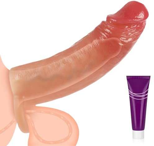 Erwachsener Penishülle verlängerung, FOXWAND Realistische Dildo 16.5CM PenishülleVergrößerer mit dehnbarem Hodenring, wiederverwendbar Penisvergrößerung Sexspielzeug geeignet für Paare, männlich