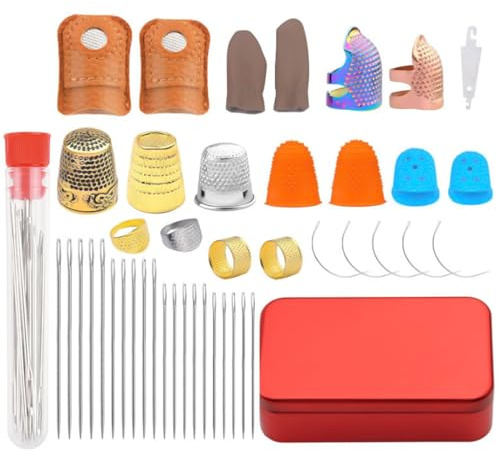 Sewing Needle Metal Thimble Finger Protector Set Leather Thimble Rubber Thimble Metal Thimble Rings Finger Tip Guards