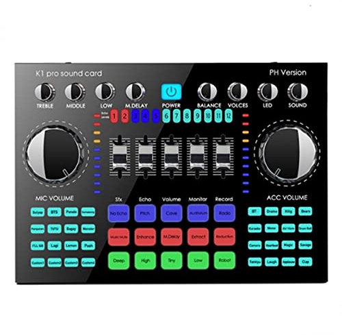 WDWDW Mixeur Audio Professionnel, Carte Son K1 Live, Carte Son Bluetooth Portable, Volume Audio réglable pour l'enregistrement de Musique, Le karaoké et Le Chant