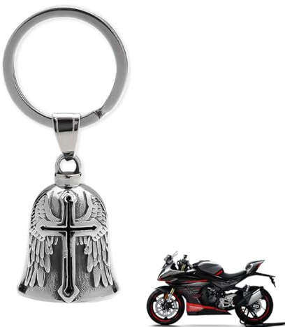TISCH Biker Bell Motorrad Glöckchen Guardian Bell Motorrad Glocke Glücksbringer Anhänger Motorcycle Motorradglocke Schlüsselanhänger Personalisiert Pendant Retro Ebike Mountainbike (Schwarz)