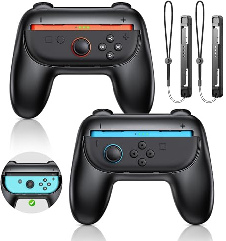 Hand Grips Compatible with Nintendo Switch 2 Joy-Con, Handle Kit with Wrist Strap for Switch Joy Cons Controller-Black