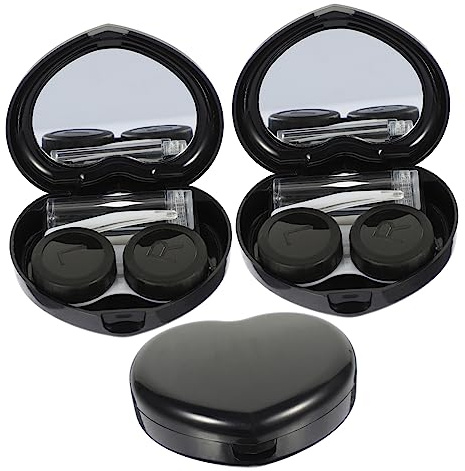 Holibanna Estuche Portátil para Lentes de Contacto 3 Juegos Kit Compacto con Espejo Negro Uso en Viaje Higiénico y Ligero para Cuidado Ocular