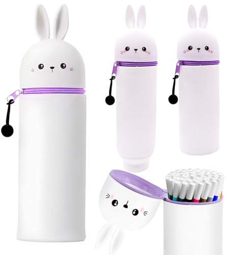 Ambolio 2-in-1 Schulmäppchen und Federmäppchen, weicher Silikon Stifthalter, Tier- und Cartoon-Design, Kawaii (Kaninchen)