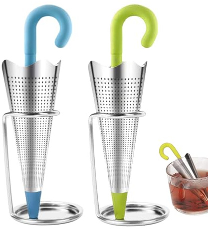 2 stycken paraplytesilar, tesil för lösa tepåsar, tefilter rostfritt stål, teägg för löst te för teälskare, vänner och familj (blå, grön)