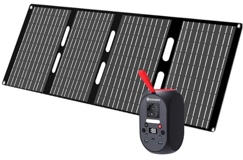 ELECAENTA Tragbare Powerstation 99Wh LiFePO4-Akku mit 60W Solar Ladegerät, 120W Solar Generatoren mit PD 30W/AC/DC Ausgabe Back-up-Akku für Outdoor Camping und Notfälle