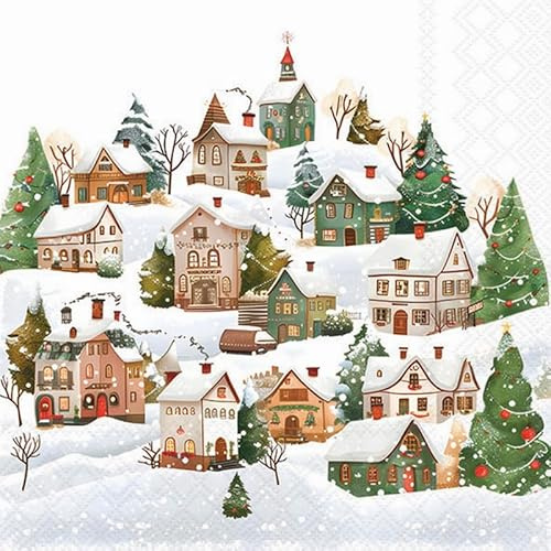 20 Servietten Weihnachten Niedliche Winterstadt als Tischdeko. Papierservietten mit Motiv. Auch für Decoupage und Serviettentechnik 33x33cm