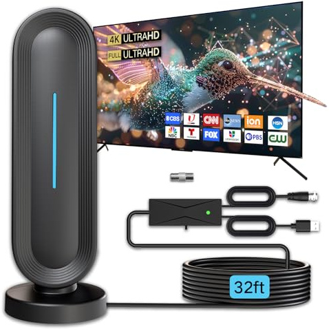 2025 Indoor Digital TV Antenna for Smart & Traditional TVs – HD Amplified HDTV Antenna with Long Range Reception, Free Local Channels, Easy Setup, Supports 4K/1080P, Ideal for Home, RV(32ft)