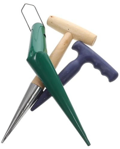 Lurrose Herramientas Jardinería de Sacabocados de Mano con Mango de Madera y Acero Inoxidable Plantador para Huerto y Jardín Perforador Suelo para Plantar Semillas y Trasplantes