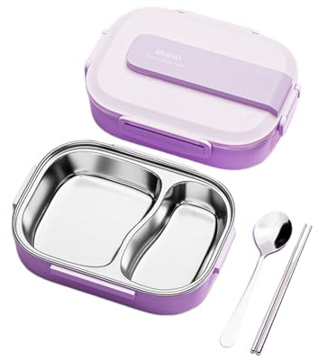 Bento Box Lunch Boxes, 1L Compartment Lunch Box, Stainless Steel Lunch Box -2 Compartments, Leakproof Lunch Boxes with Spoons and Forks, Bento Boxes for Kids/Adults in School, Office & Outdoor