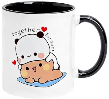 XRVRILE mugg aesthetic för Bubu Dudu 330 ml, keramisk mugg för Dudu Bubu, söt mugg för te och kaffe, björn och panda roliga koppar, roliga kaffekoppar som bästa gåva, vit utsida inuti inuti svart