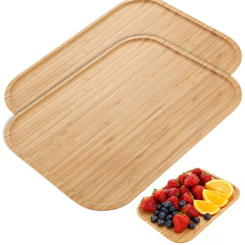 Family Pack 2 Bandeja de Bambú Rectangular 30×40 cm, Ideal para Servir, Cocina y Decoración, Fuende de Bambú para Comedor, Restaurante y Hostelería