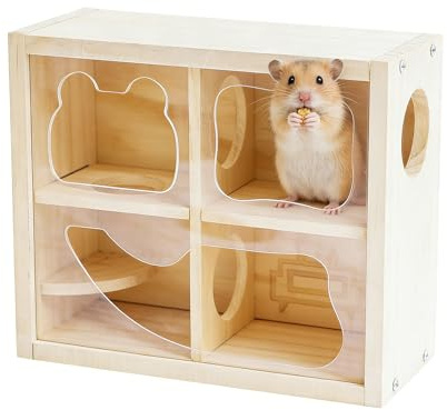 Maison Gerbille - Cabane-Cage en Bois à Multiples Chambres,Maison pour Hamster Nain Habitat Rongeur,pour Petits Animaux Lapin Chinchilla Hérisson Sugar Glider