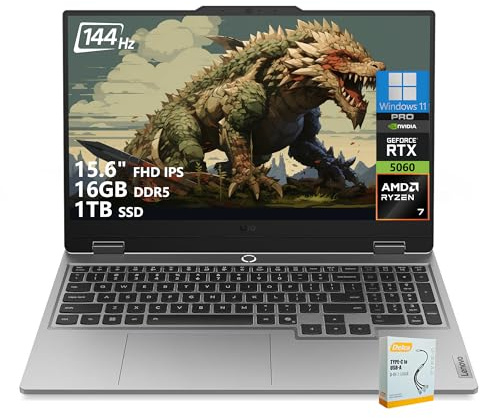 Lenovo LOQ 15 Laptop para juegos alimentada por IA | 15.6 pulgadas FHD IPS 144Hz (100% sRGB, G-SYNC) | AMD 8-Core Ryzen 7 250 | 16GB DDR5 1TB SSD | GeForce RTX 5060 (572 AI Tops) | Win11 Pro