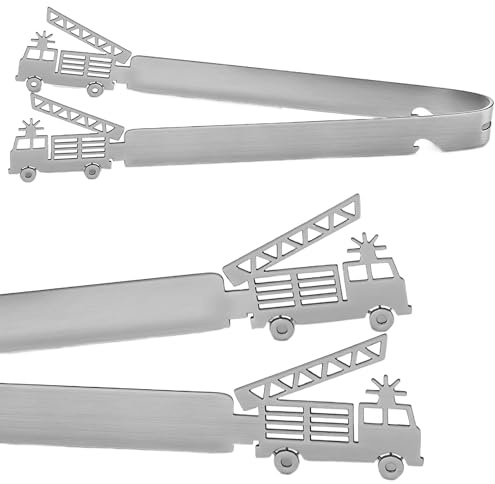 YJFY Grillzange Motiv Feuerwehr Personalisierte Edelstahl Grillzange Küchenzange mit langem Griff spülmaschinengeeignet, Geschenkidee, Männergeschenk, Feuerwehr-Geschenk (Silber)