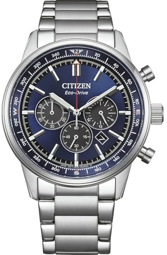 Citizen Eco-Drive Herrenuhr Edelstahl, Blau, 42 mm, CA4720-52L | Analog Chronograph, Kristallglas, 10 bar Wasserdicht, 270 Tage Gangreserve, Stoppuhr: Max. 60 Min, Datum