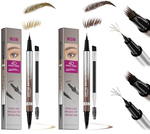 Matita Sopracciglia Microblading, Penna Sopracciglia Effetto Pelo 4D con Due Punte, Penna per Sopracciglia 2 in 1 per Donna, Impermeabile e Anti-Sbavatura, a Lunga Durata