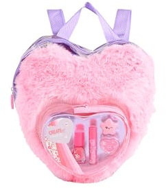 Creat-it Mochila Peluche Corazón Love Pink - Set de Maquillaje para Niñas con Brillo de Labios, Esmalte de Uñas y Bálsamo - Kit de Belleza Infantil - Regalo Niña a partir de 6 Años